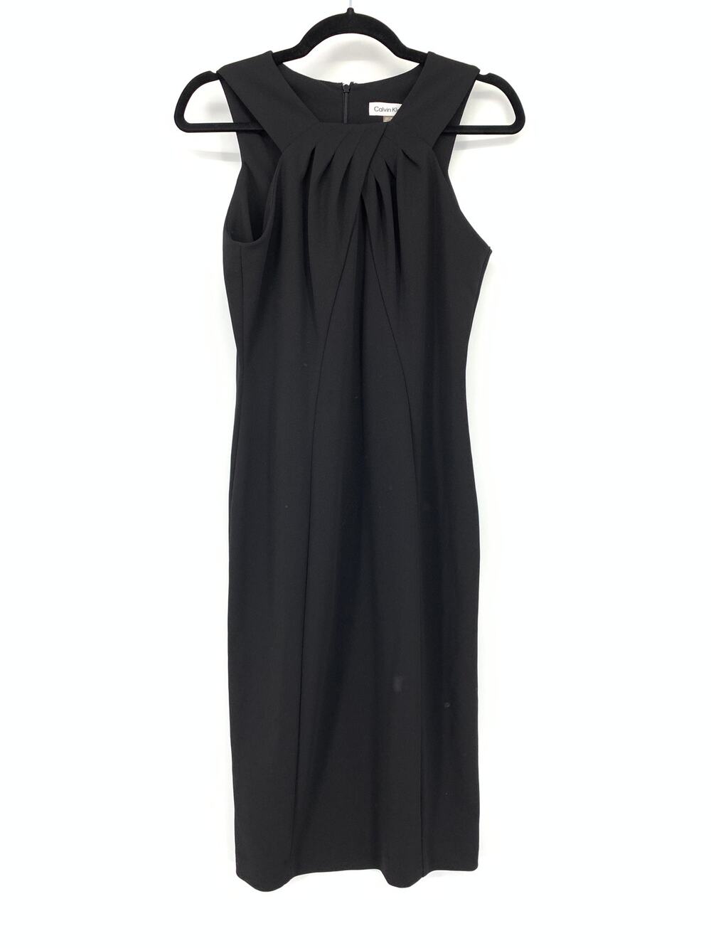 Calvin Klein Pleated Halter Neck Crepe Sheath Midi Dress Womens Sz 6 Black